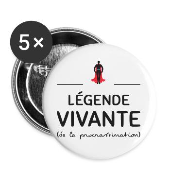 Légende vivante de la procrastination| Idée cadeau - Lot de 5 grands badges (56 mm) - blanc - Devant