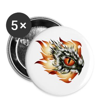 magisches Auge eines Drachen im Flammen Tattoo - Buttons groß 56 mm (5er Pack) - Weiß - Vorne