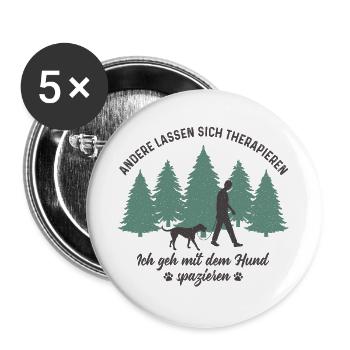 Mann mit Hund Gassi gehen Therapie Hundebesitzer - Buttons groß 56 mm (5er Pack) - Weiß - Vorne