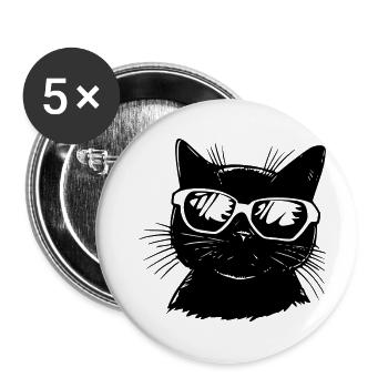 Cat with glasses - Buttons large 2.2''/56 mm (5-pack) - white - Front