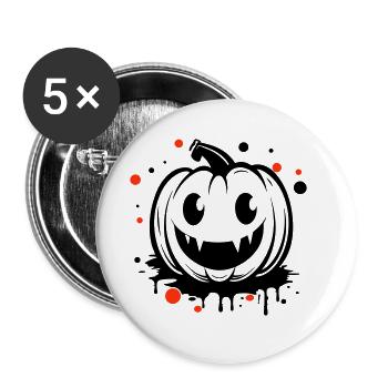Grimasse Halloween Kürbis Gruselig - Buttons groß 56 mm (5er Pack) - Weiß - Vorne