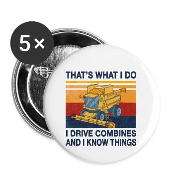 Je conduis des moissonneuses-batteuses et je connais les choses agriculteur - Lot de 5 grands badges (56 mm) - blanc - Devant