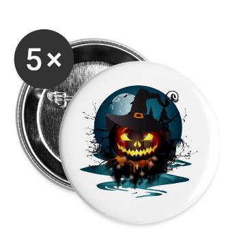 Dark Halloween Pumpkin With Witches Hat & Full Moon - Buttons large 2.2''/56 mm (5-pack) - white - Front