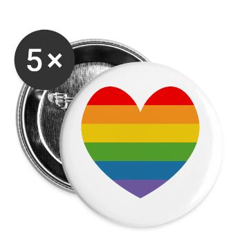 LGBT CSD TShirt Regenbogen HERZ - Buttons groß 56 mm (5er Pack) - Weiß - Vorne