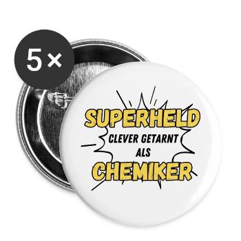 Superheld clever getarnt als Chemiker - Buttons groß 56 mm (5er Pack) - Weiß - Vorne