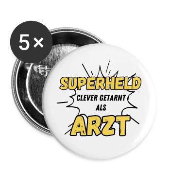 Superheld clever getarnt als Arzt - Buttons groß 56 mm (5er Pack) - Weiß - Vorne