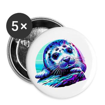 Phoque - Lot de 5 grands badges (56 mm) - blanc - Devant