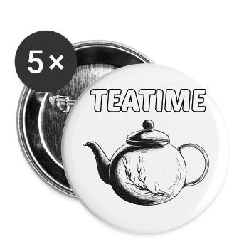 Teatime Tee Teezeit Kaffee Kuchen Teekanne - Buttons groß 56 mm (5er Pack) - Weiß - Vorne