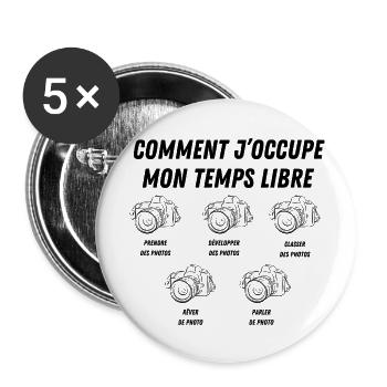 comment j'occupe mon temps libre - Lot de 5 grands badges (56 mm) - blanc - Devant