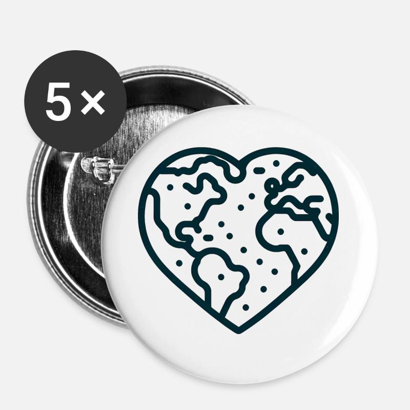 Heart-Shaped Earth - Buttons large 2.2''/56 mm (5-pack) - white