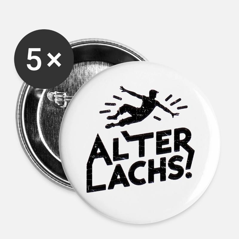 Alter Lachs! - Buttons groß 56 mm (5er Pack) - Weiß