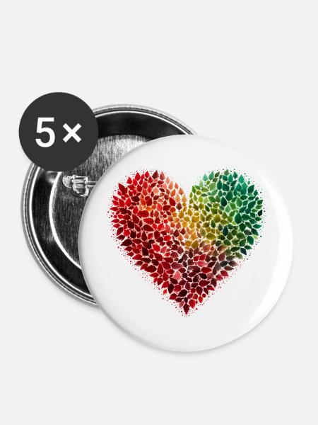 Herz Herbst Halloween Blätter - Buttons groß 56 mm (5er Pack) - Weiß
