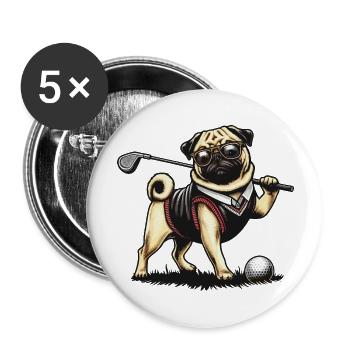 Mops Hund spielt Golf Golfspieler Geschenk - Buttons groß 56 mm (5er Pack) - Weiß - Vorne