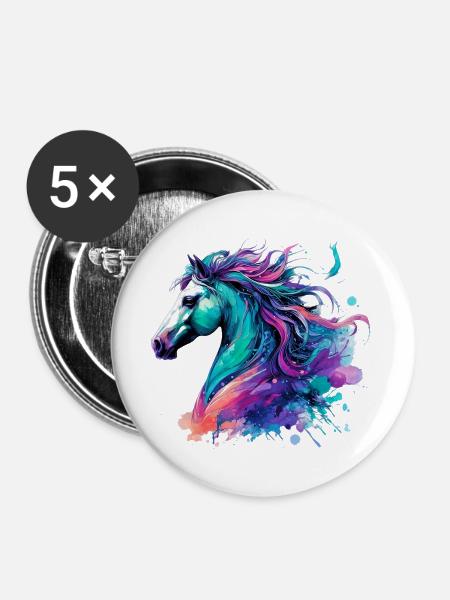 Pferd - Buttons groß 56 mm (5er Pack) - Weiß