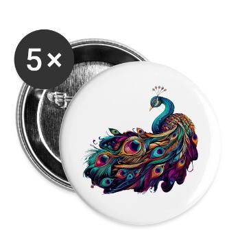 Pfau - Buttons groß 56 mm (5er Pack) - Weiß - Vorne
