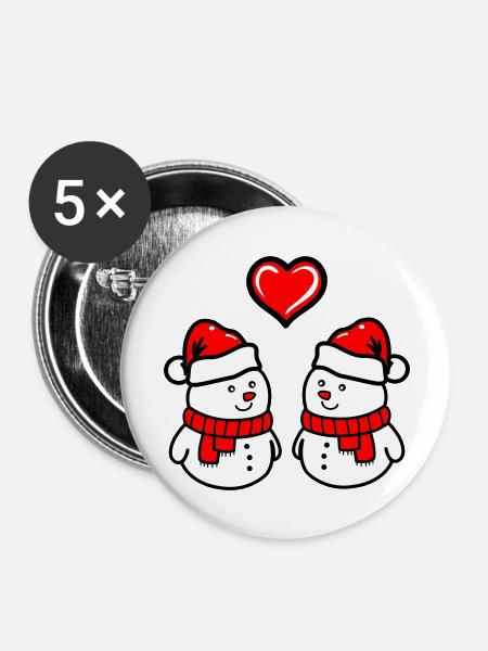 Schneemann love - Buttons groß 56 mm (5er Pack) - Weiß