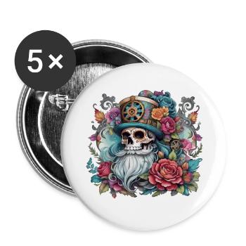 Vintage, Christmas, skull, skull tattoo, rose - Buttons large 2.2''/56 mm (5-pack) - white - Front