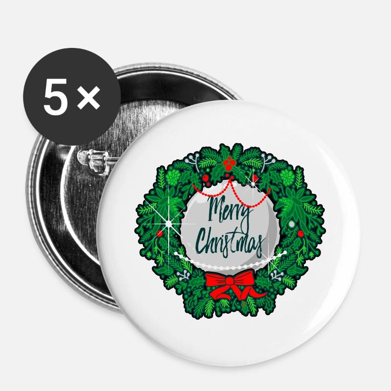 Christmas Wreath MerryChristmas without - Buttons large 2.2''/56 mm (5-pack) - white