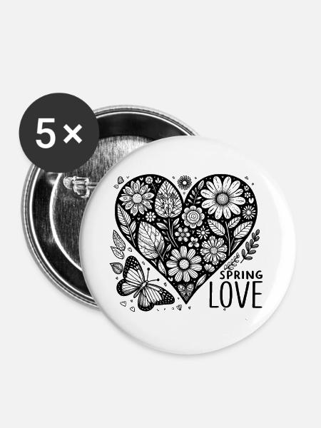 spring love - Buttons groß 56 mm (5er Pack) - Weiß
