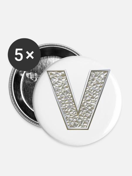 V, letter, initial, monogram, - Buttons groß 56 mm (5er Pack) - Weiß