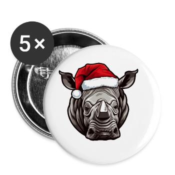 Rhinoceros Portrait Christmas - Buttons large 2.2''/56 mm (5-pack) - white - Front