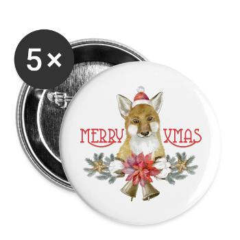 Merry Xmas - Buttons groß 56 mm (5er Pack) - Weiß - Vorne