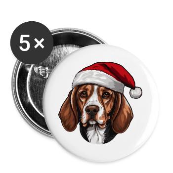 Tête de chien Beagle Noël Noël - Lot de 5 grands badges (56 mm) - blanc - Devant