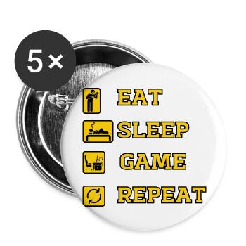 ESSEN SIE SCHLAF SPIEL WIEDERHOLEN SIE - Buttons groß 56 mm (5er Pack) - Weiß - Vorne