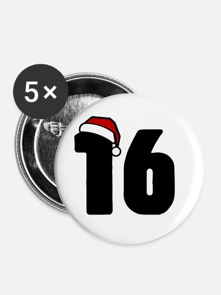 16 Zahl Weihnachten - Buttons groß 56 mm (5er Pack) - Weiß