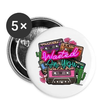 Kassetten retro style - buntes vintage Motiv - Buttons groß 56 mm (5er Pack) - Weiß - Vorne