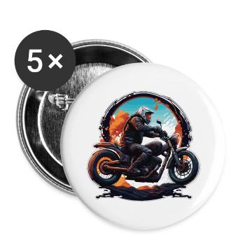 Biker / Motorrad Fahrer / Biker / Zweirad / Cross - Buttons groß 56 mm (5er Pack) - Weiß - Vorne