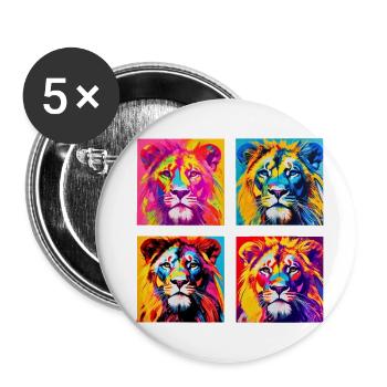 Regal Lion Power: Auffälliges T-Shirt im Pop-Art-Stil - Buttons groß 56 mm (5er Pack) - Weiß - Vorne