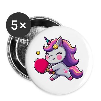 Licorne Licorne avec raquette de tennis de table pour - Lot de 5 grands badges (56 mm) - blanc - Devant