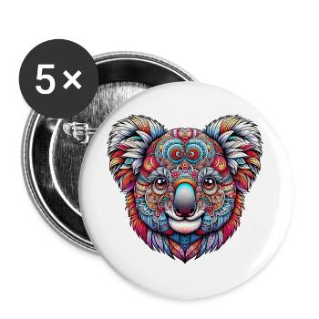 Koala mit Mandalas dekoriert - Buttons groß 56 mm (5er Pack) - Weiß - Vorne