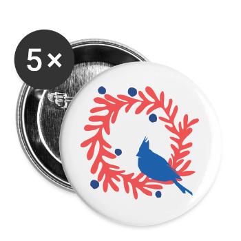 Christmas image, blue bird on red wreath - Buttons large 2.2''/56 mm (5-pack) - white - Front