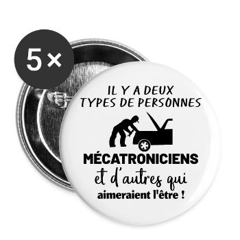 Il y a deux types de personnes : Mécatronicien - Lot de 5 grands badges (56 mm) - blanc - Devant