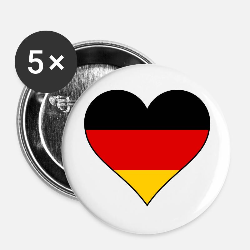 Germany Heart National Colors - Buttons large 2.2''/56 mm (5-pack) - white
