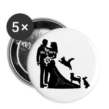Newlyweds with dog, cat and rabbit getting married - Buttons large 2.2''/56 mm (5-pack) - white - Front