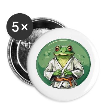Karate Frosch - Froschdesign - Buttons groß 56 mm (5er Pack) - Weiß - Vorne