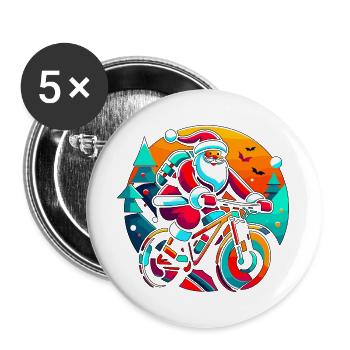 Santa Neon Bike Ride - Buttons large 2.2''/56 mm (5-pack) - white - Front