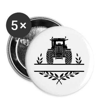 Traktor und Lorbeerkranz mit Platz für Text - Buttons groß 56 mm (5er Pack) - Weiß - Vorne