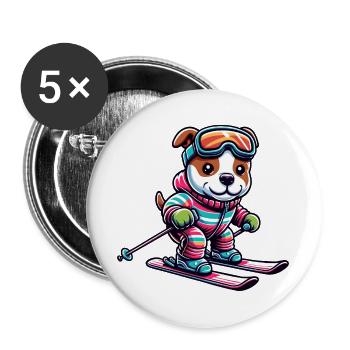 Chien American Staffordshire Terrier Ski Skieur - Lot de 5 grands badges (56 mm) - blanc - Devant