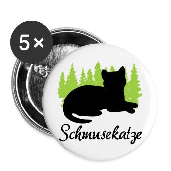 "Schmusekatze: Entspannung pur" - Buttons groß 56 mm (5er Pack) - Weiß - Vorne