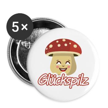 Glückspilz mit lächelndem Pilz - Buttons groß 56 mm (5er Pack) - Weiß - Vorne