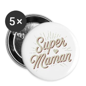 Super maman - Lot de 5 grands badges (56 mm) - blanc - Devant