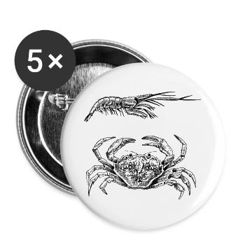 Krabbe & Shrimps - Schalentierpower - Buttons groß 56 mm (5er Pack) - Weiß - Vorne