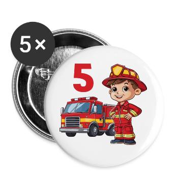 5 Birthday Firefighter Fire Truck Fire Truck - Buttons large 2.2''/56 mm (5-pack) - white - Front