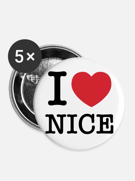 Ich liebe Nizza | Nizza | I Herz schön | Frankreich - Buttons groß 56 mm (5er Pack) - Weiß
