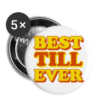 Jusqu’au prénom, drôle de cadeau - Lot de 5 grands badges (56 mm) - blanc - Devant