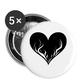Herz mit Flammen - Buttons groß 56 mm (5er Pack) - Weiß - Vorne